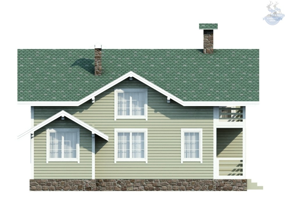 КД-770: двухэтажный каркасный дом с высокими потолками и крыльцом