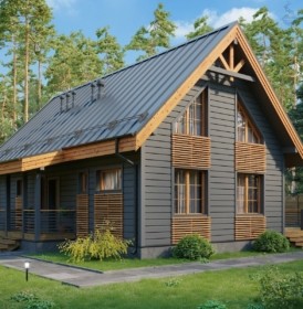 КД-800: двухэтажный каркасный дом с высокими потолками