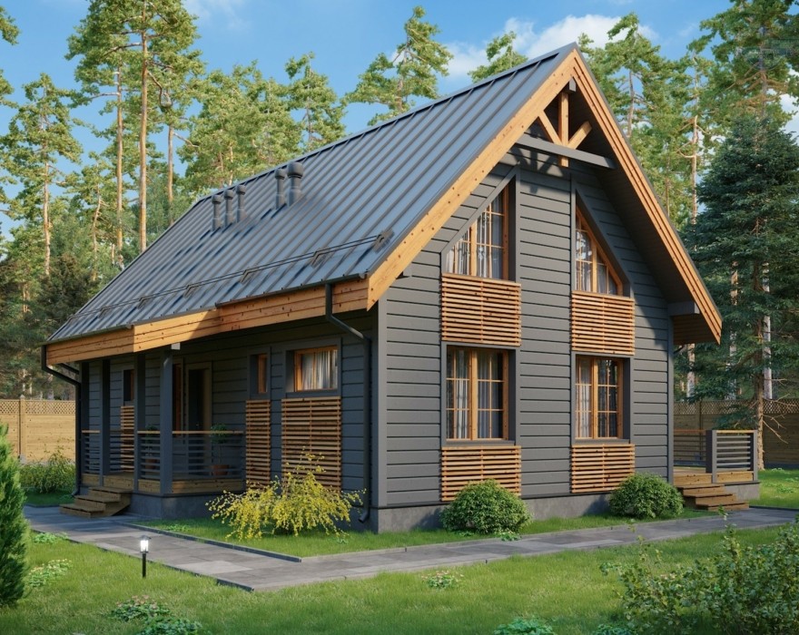 КД-800: двухэтажный каркасный дом с высокими потолками