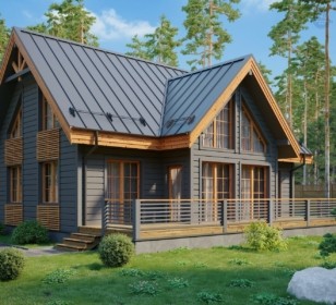 КД-800: двухэтажный каркасный дом с высокими потолками