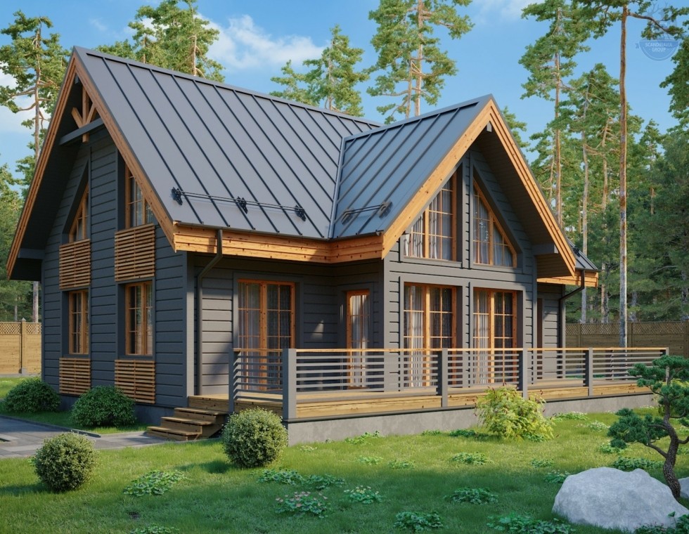 КД-800: двухэтажный каркасный дом с высокими потолками