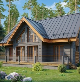 КД-800: двухэтажный каркасный дом с высокими потолками