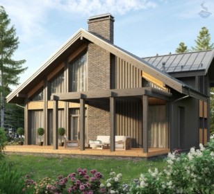 КД-820: двухэтажный каркасный дом с террасой и сауной