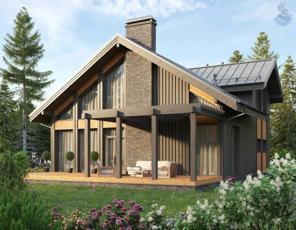 КД-820: двухэтажный каркасный дом с террасой и сауной