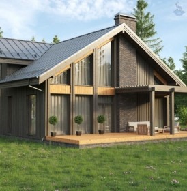 КД-820: двухэтажный каркасный дом с террасой и сауной