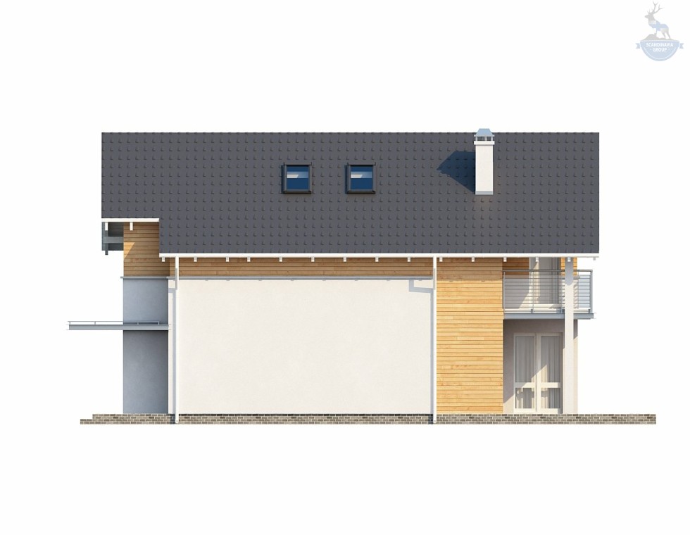 КД-890: 2-х этажный каркасный дом с балконом и террасой