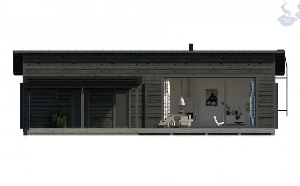 КД-870: одноэтажный каркасный дом с плоской крышей и сауной