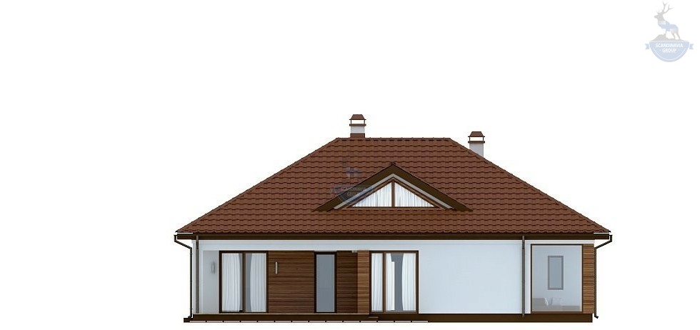 КД-240: одноэтажный каркасный дом с крытой террасой