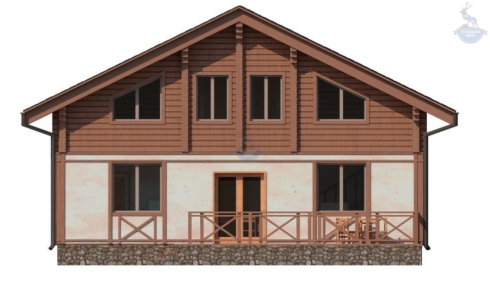 КД-270: двухэтажный каркасный дом с балконом и двумя террасами