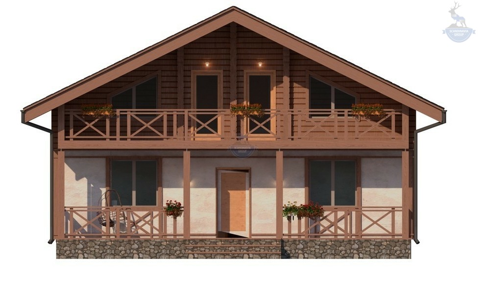 КД-270: двухэтажный каркасный дом с балконом и двумя террасами
