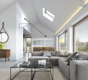 КД-980: одноэтажный каркасный дом с панорамными окнами и вторым светом