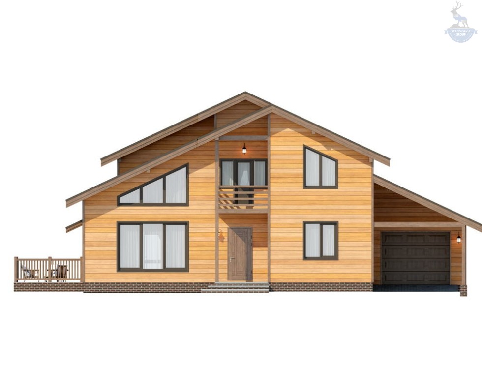 КД-60: двухэтажный каркасный дом с балконом, мансардой и террасой