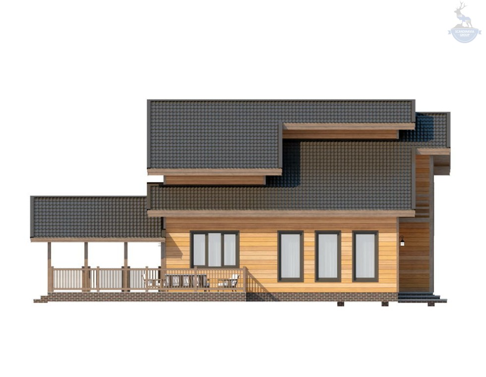 КД-60: двухэтажный каркасный дом с балконом, мансардой и террасой