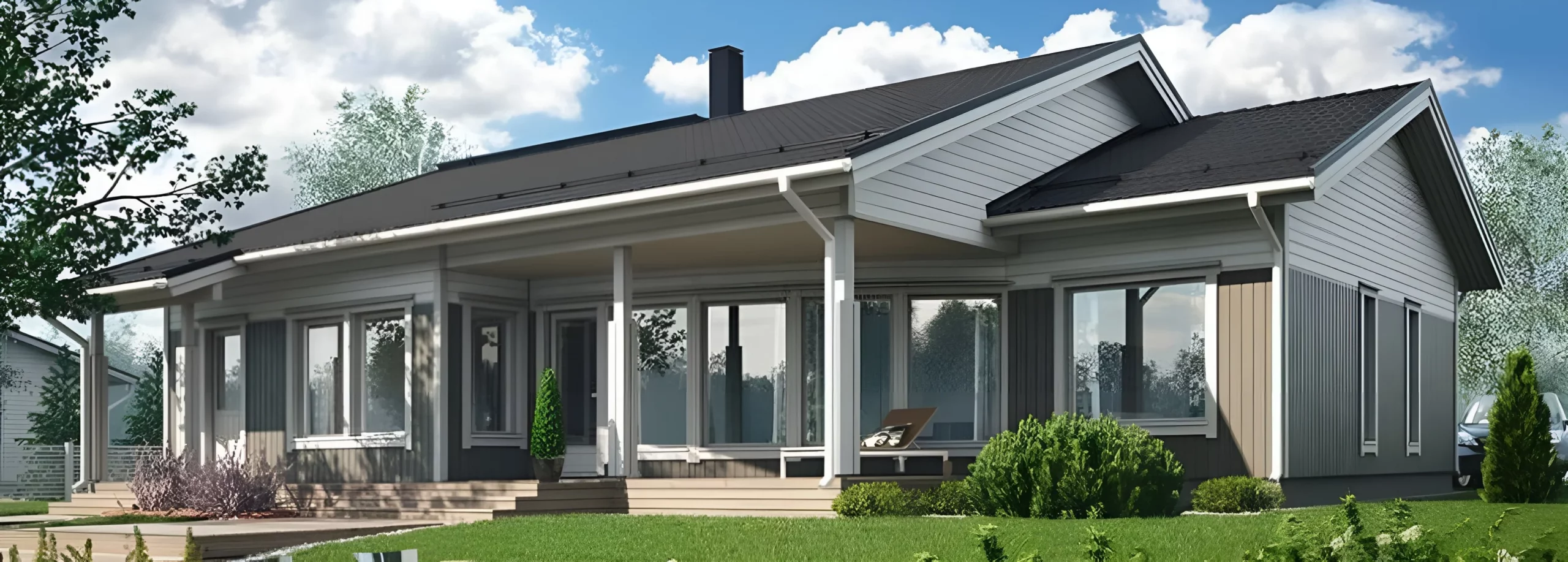 Каркасный дом с панорамными окнами