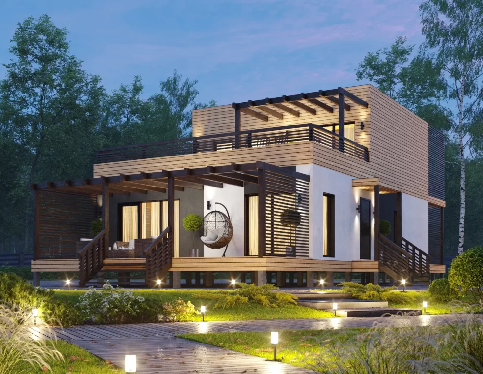 КД-1170: каркасный дом с плоской кровлей