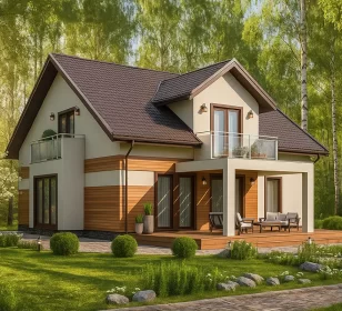 Каркасный дом с мансардой и балконом КД-440 фото 1