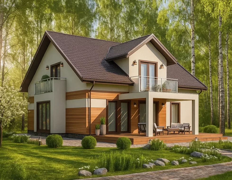 Каркасный дом с мансардой и балконом КД-440 фото 1