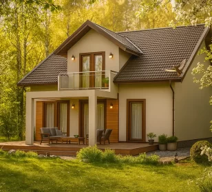 КД-440: каркасный дом с мансардой и балконом