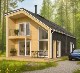 Двухэтажный каркасный дом с балконом и крыльцом КД-260 фото 1