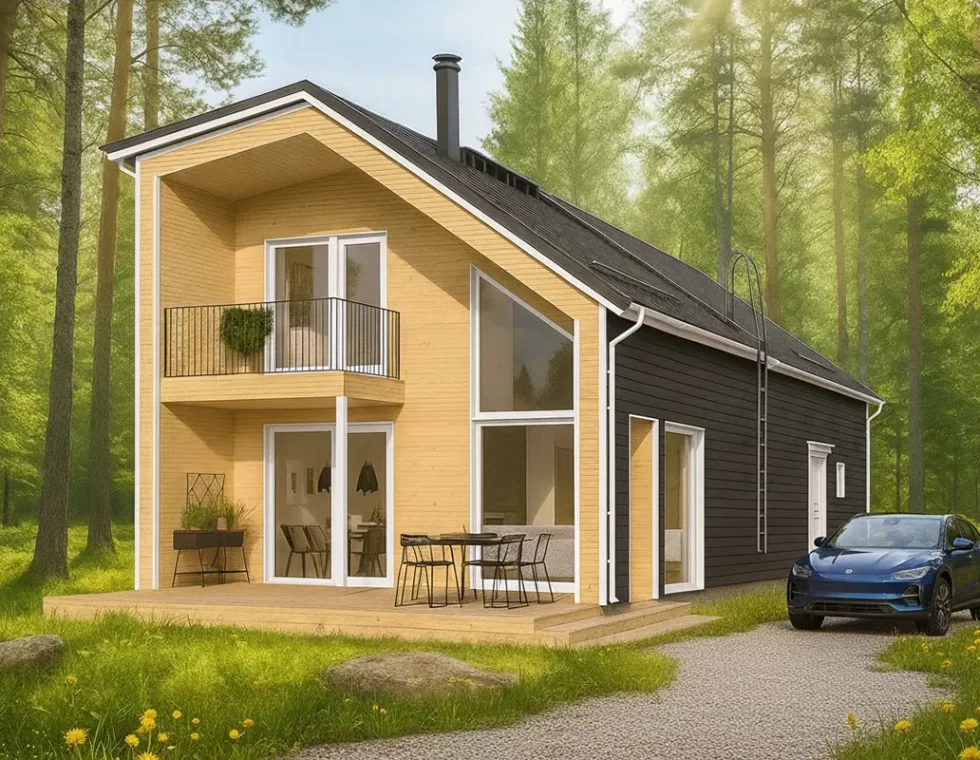 Двухэтажный каркасный дом с балконом и крыльцом КД-260 фото 1