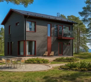 Двухэтажный каркасный дом с балконом КД-480 фото