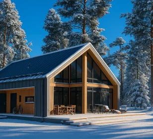 Двухэтажный каркасный дом с панорамными окнами и антресолью КД-850 фото 1