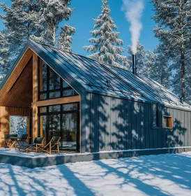 Двухэтажный каркасный дом с панорамными окнами и антресолью КД-850 фото 2