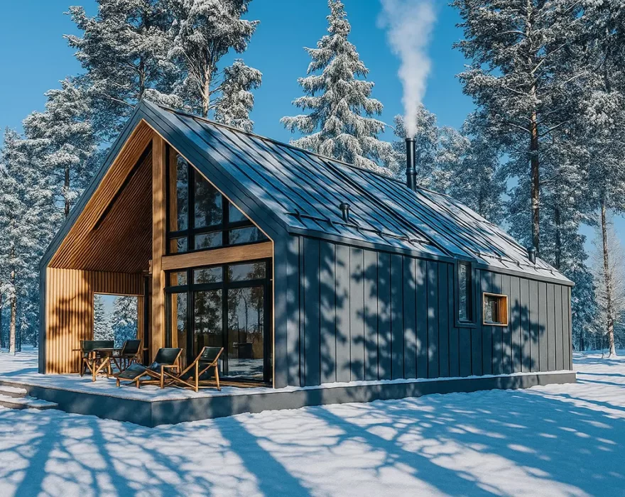 Двухэтажный каркасный дом с панорамными окнами и антресолью КД-850 фото 2