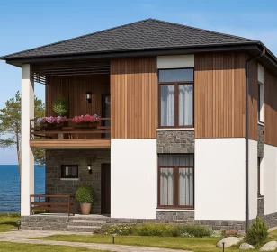 Двухэтажный каркасный дом с террасой и балконом КД-730 фото 1