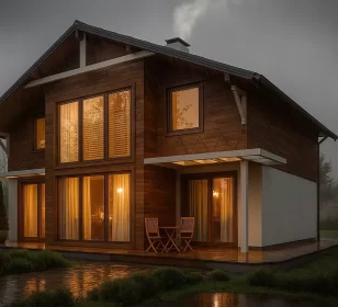 Двухэтажный каркасный дом с террасой и камином КД-840 фото 1