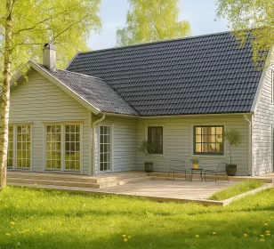 Двухэтажный каркасный дом с террасой и панорамными окнами КД-600 фото 1