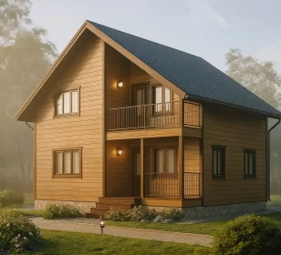 Двухэтажный каркасный дом с балконом и крыльцом, 115 м² КД-10 | «7х9»