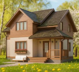 Двухэтажный каркасный дом в альпийском стиле КД-170 фото