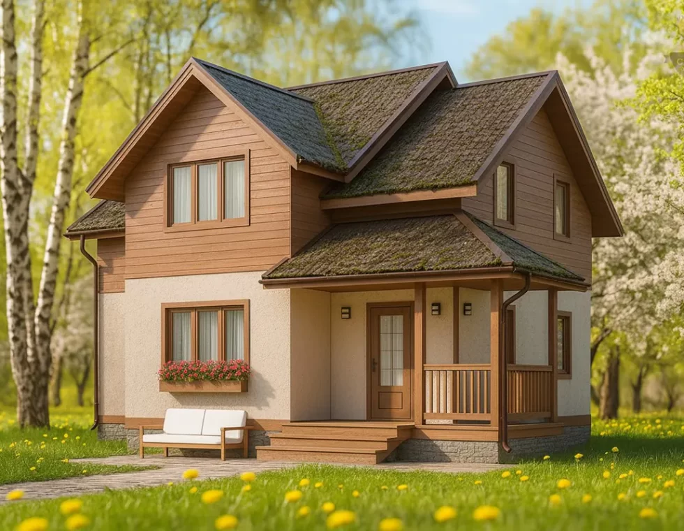 Двухэтажный каркасный дом в альпийском стиле КД-170 фото