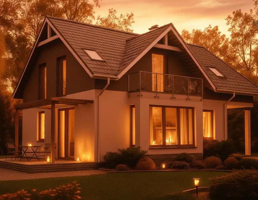 Двухэтажный каркасный дом с балконом и эркером КД-250 фото