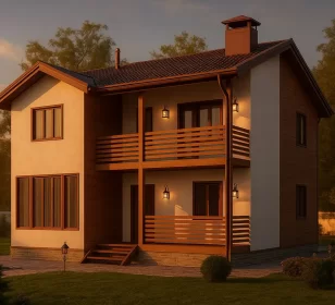 Двухэтажный каркасный дом с балконом и террасой КД-40 фото 1