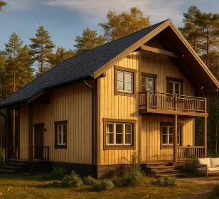 Двухэтажный каркасный дом с 2-мя террасами и балконом КД-80 фото 1