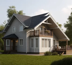 Двухэтажный каркасный дом с террасой КД-30 фото 1