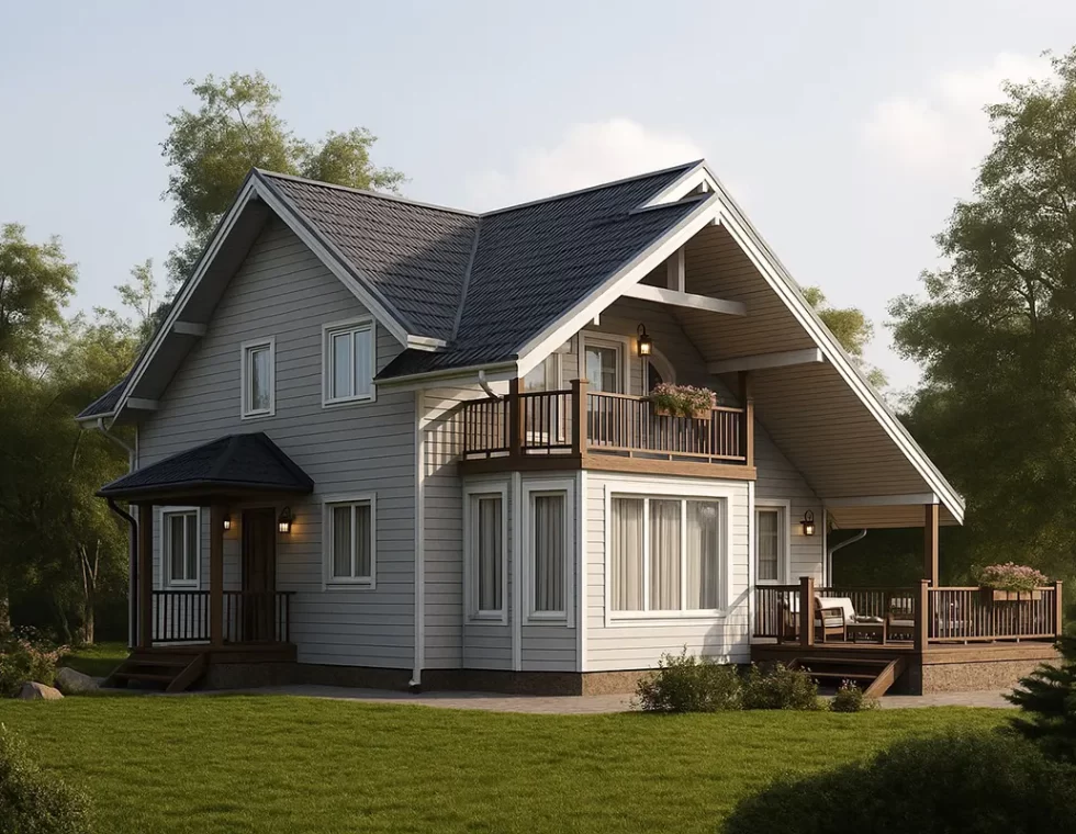 Двухэтажный каркасный дом с террасой КД-30 фото 1