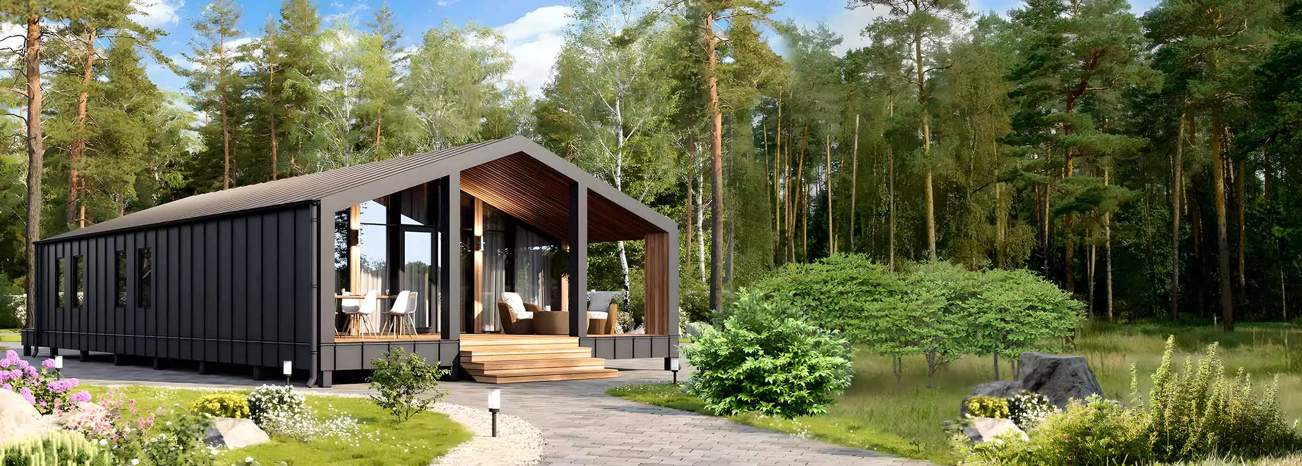 каркасный барнхаус с террасой