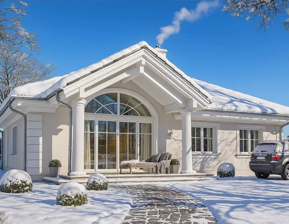 Каркасный дом с террасой и панорамным остеклением КД-420 фото 1