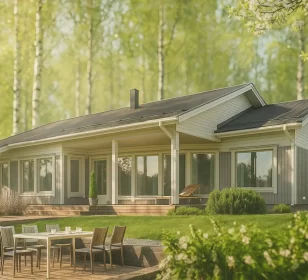 Каркасный дом с панорамными окнами и террасой КД-510 фото