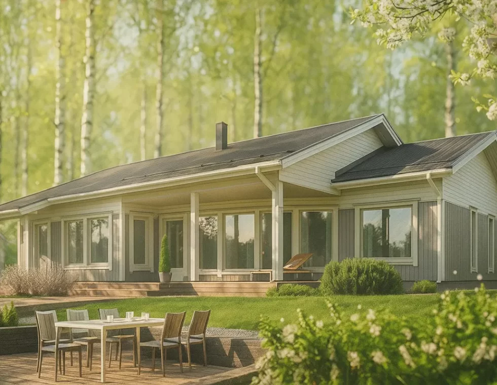 Каркасный дом с панорамными окнами и террасой КД-510 фото