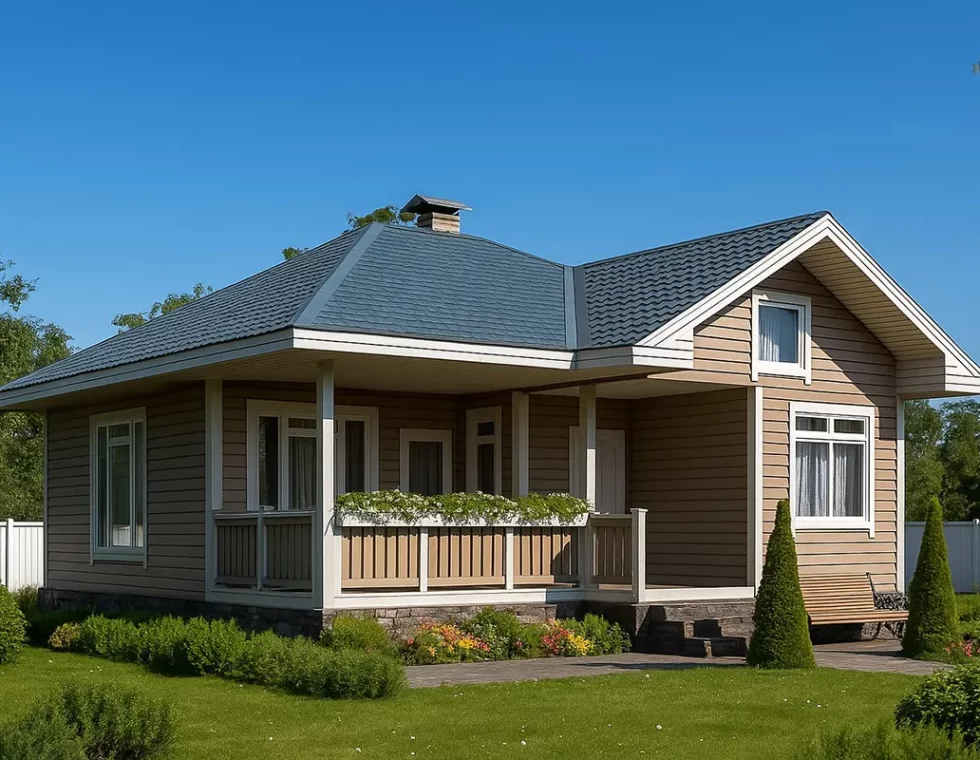 Одноэтажный каркасный дом с террасой и вторым светом КД-760 фото 1