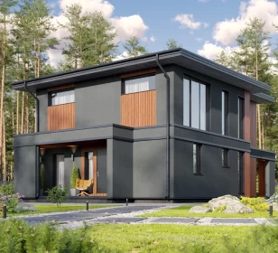 Двухэтажный дом с плоской крышей фото КД-1370