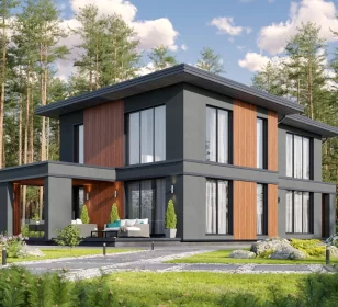 КД-1370 двухэтажный дом с плоской крышей фасад 4