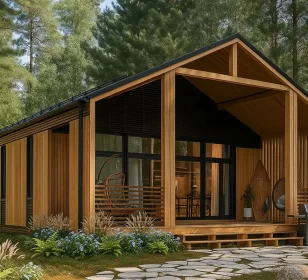 КД-670: одноэтажный барнхаус с террасой и высокими потолками