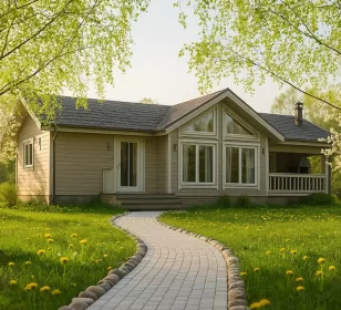 Одноэтажный каркасный дом с крыльцом и верандой КД-680 фото 2