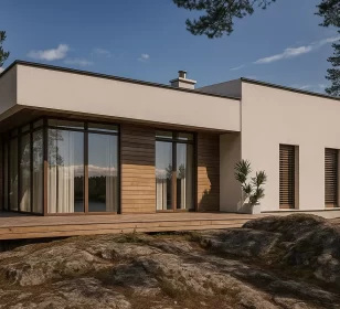 Одноэтажный каркасный дом с плоской крышей КД-640 фото 1