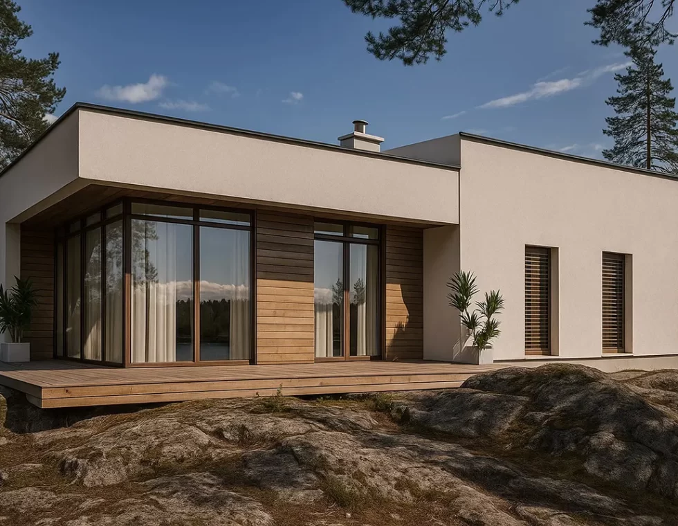 Одноэтажный каркасный дом с плоской крышей КД-640 фото 1